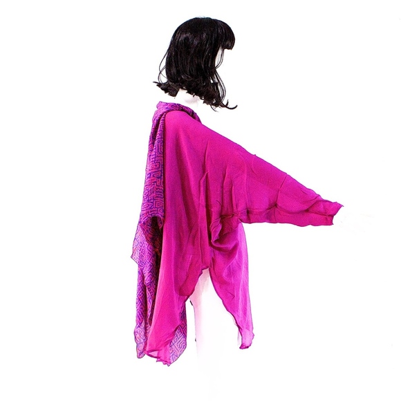 VTG 1980's India Hand Blocked Silk Kimono Duster - Picture 4 of 5